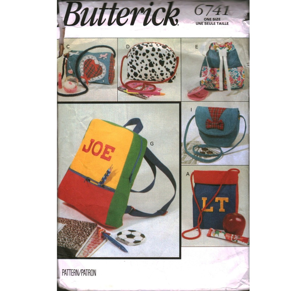 Butterick 6741 Childrens Bags Sewing Pattern Backpack Shoulder‎ Bag One Size